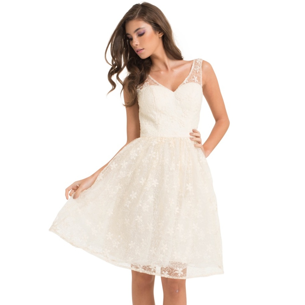 Chi chi London ivory lace fit and flare dress 14